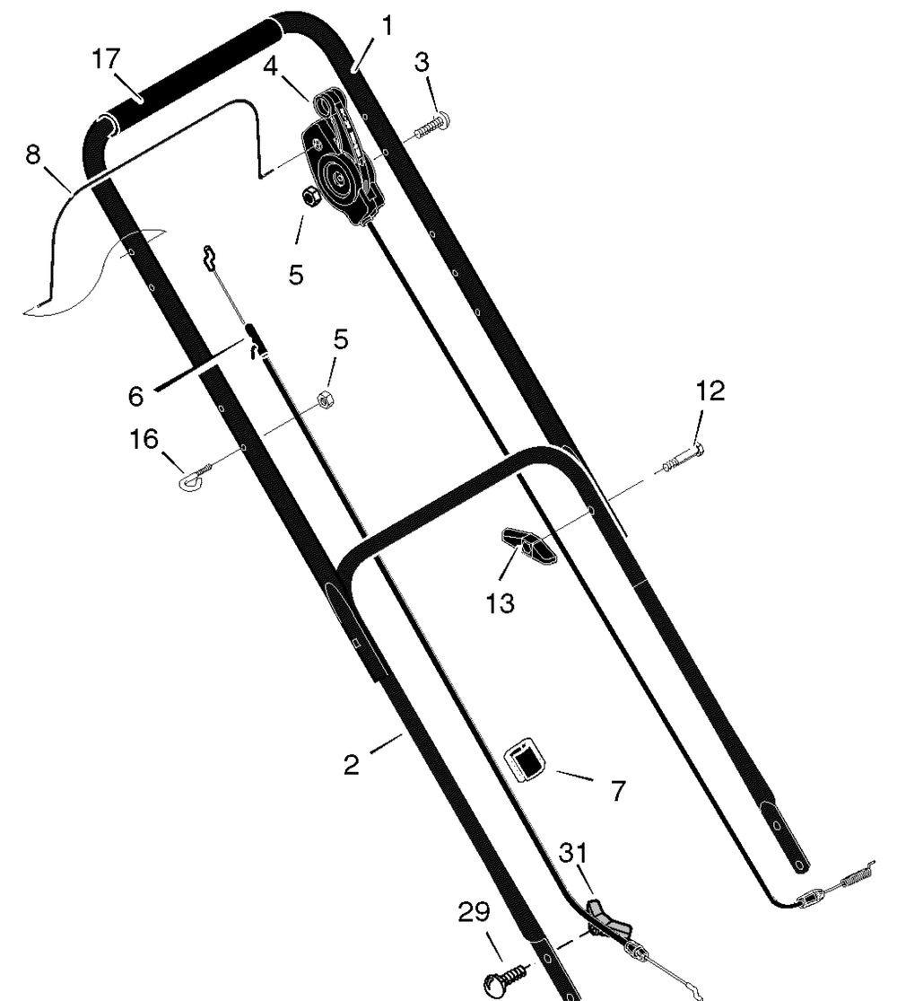 Handle Assembly Diagram and Parts List for 229611X48A 2005 Briggs and Stratton Lawn Mower